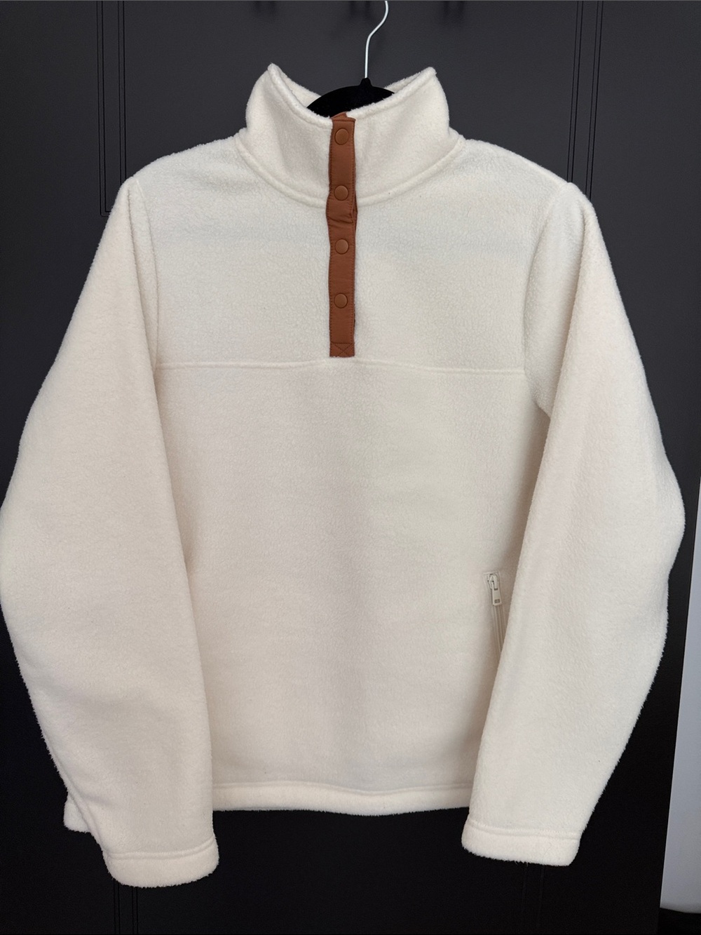 Women’s Cream Quarter-Snap Fleece Pullover with Contrast Placket